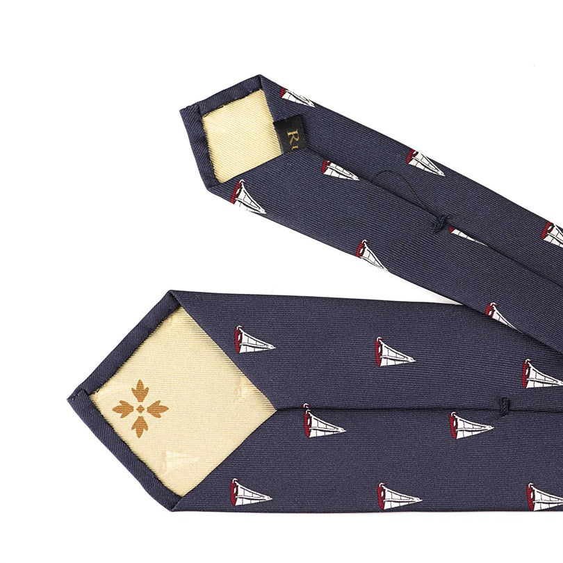 Rubinacci - Navy Silk Twill Tie With Red Sail Print Rubinacci