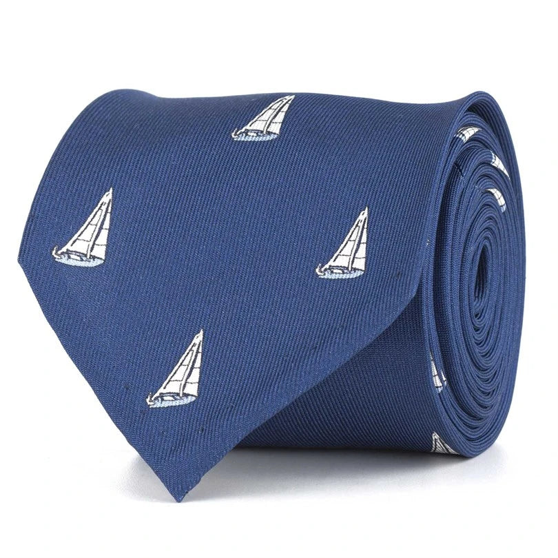Rubinacci – Silk Twill Tie With Light Blue Sail Print Rubinacci