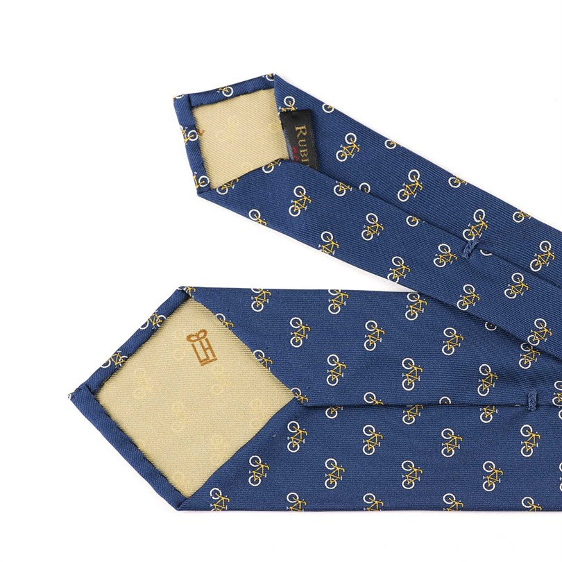 Rubinacci - Silk Twill Tie With Yellow Bicycle Print Rubinacci