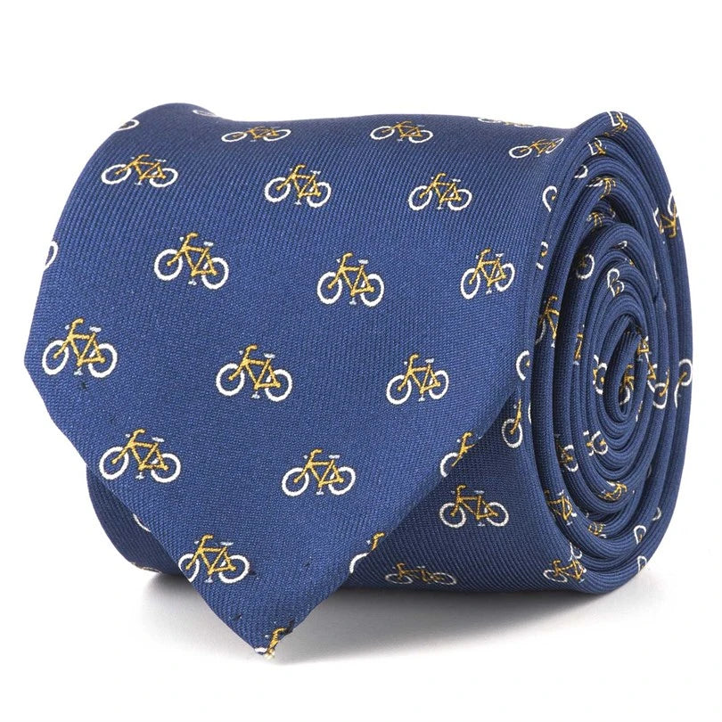 Rubinacci - Silk Twill Tie With Yellow Bicycle Print Rubinacci
