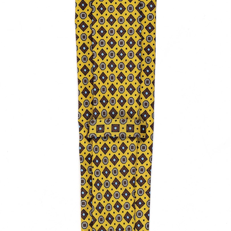 Rubinacci - Yellow Silk Twill Tie With Geometric Print Rubinacci