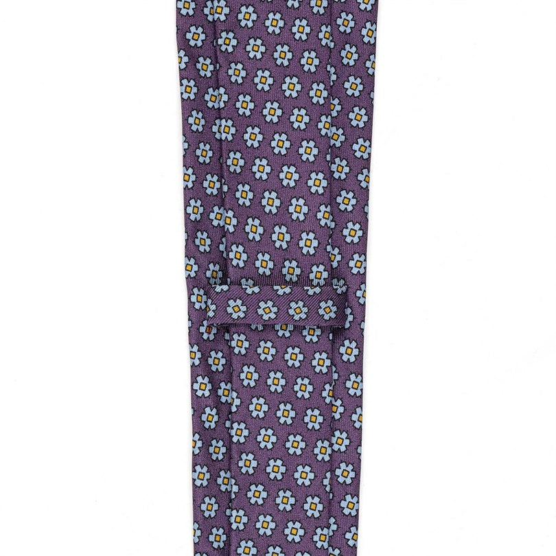 Rubinacci – Wine Silk Twill Tie With Floral Print Rubinacci