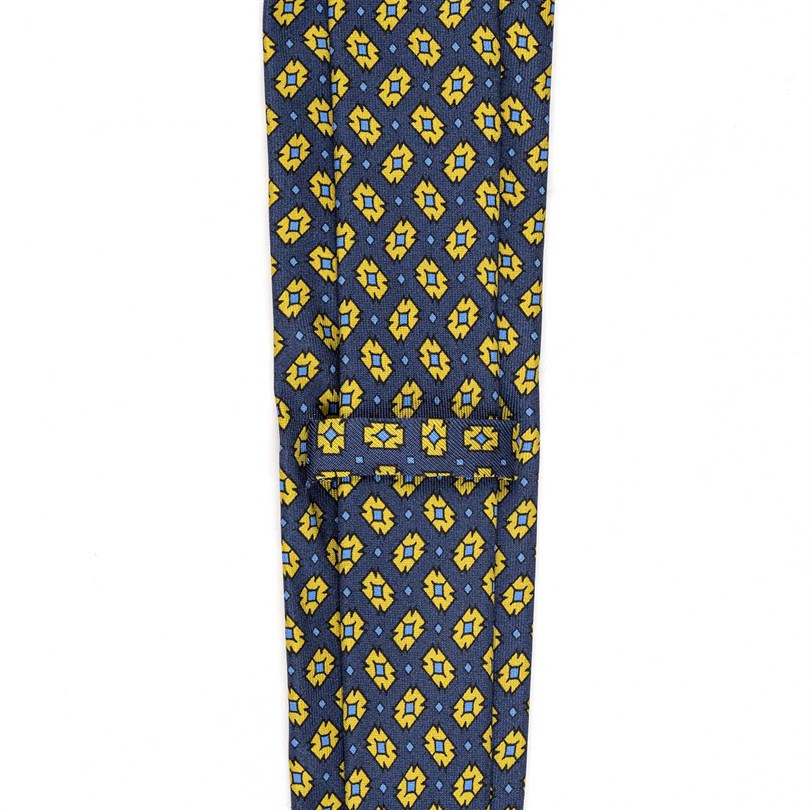 Rubinacci – Blue Silk Twill Tie With Geometric Print Rubinacci