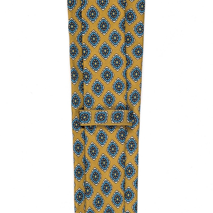 Rubinacci - Mustard Silk Twill Tie With Geometric Print Rubinacci