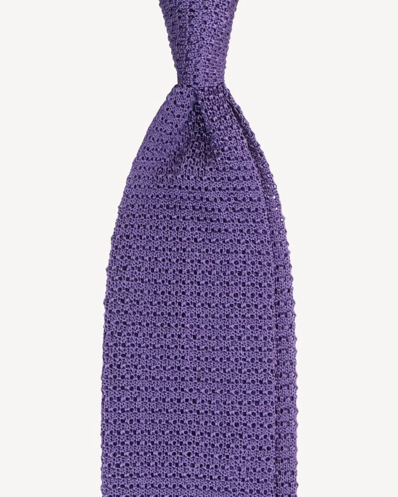 Viola Milano - Knitted Solid V-end Silk Tie - Violet Viola Milano