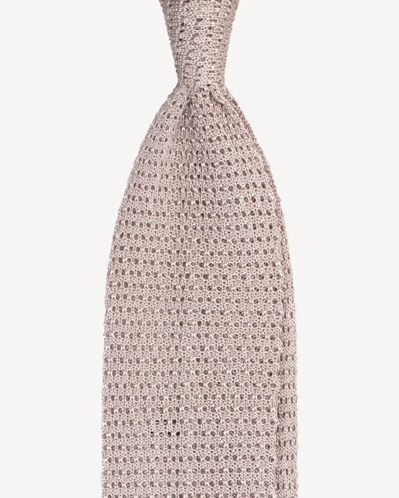 Viola Milano - Knitted Solid V-end Silk Tie - Beige