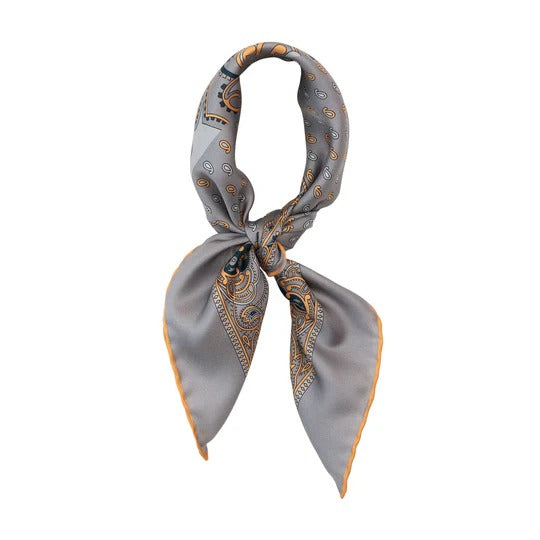 Sera  Fine Silk - Big Paisley Grey Silk Bandana