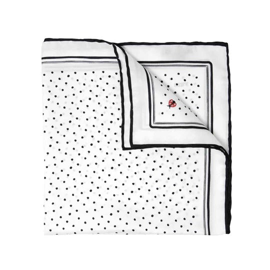 Sera Fine Silk - Ladybug White Pocket Square