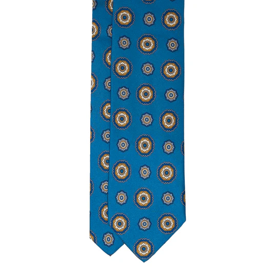 Sera Fine Silk - Blue with Yellow Medallions Silk Tie Sera Fine Silk