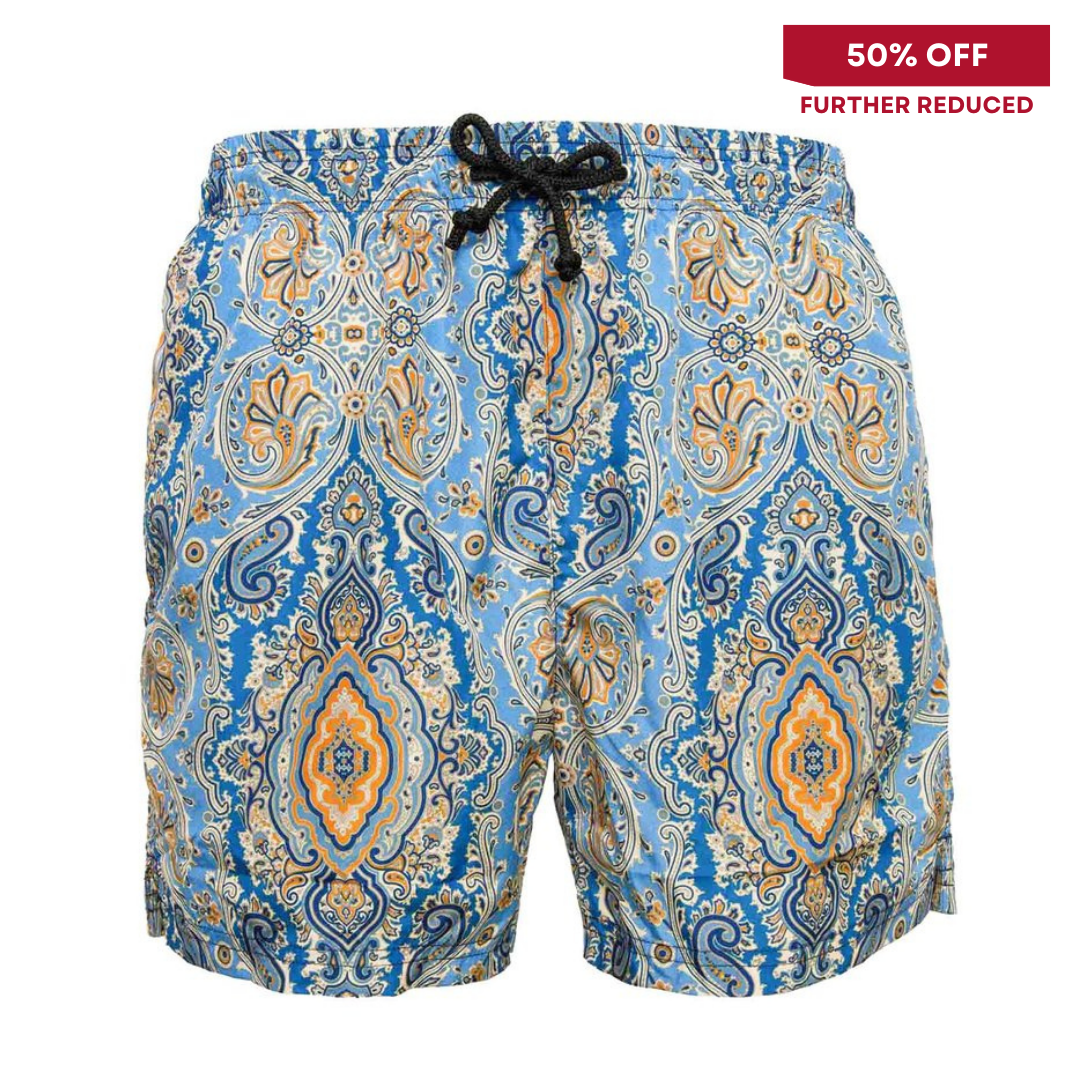 Sera Fine Silk - Ischia Blue & Orange Swim Trunks