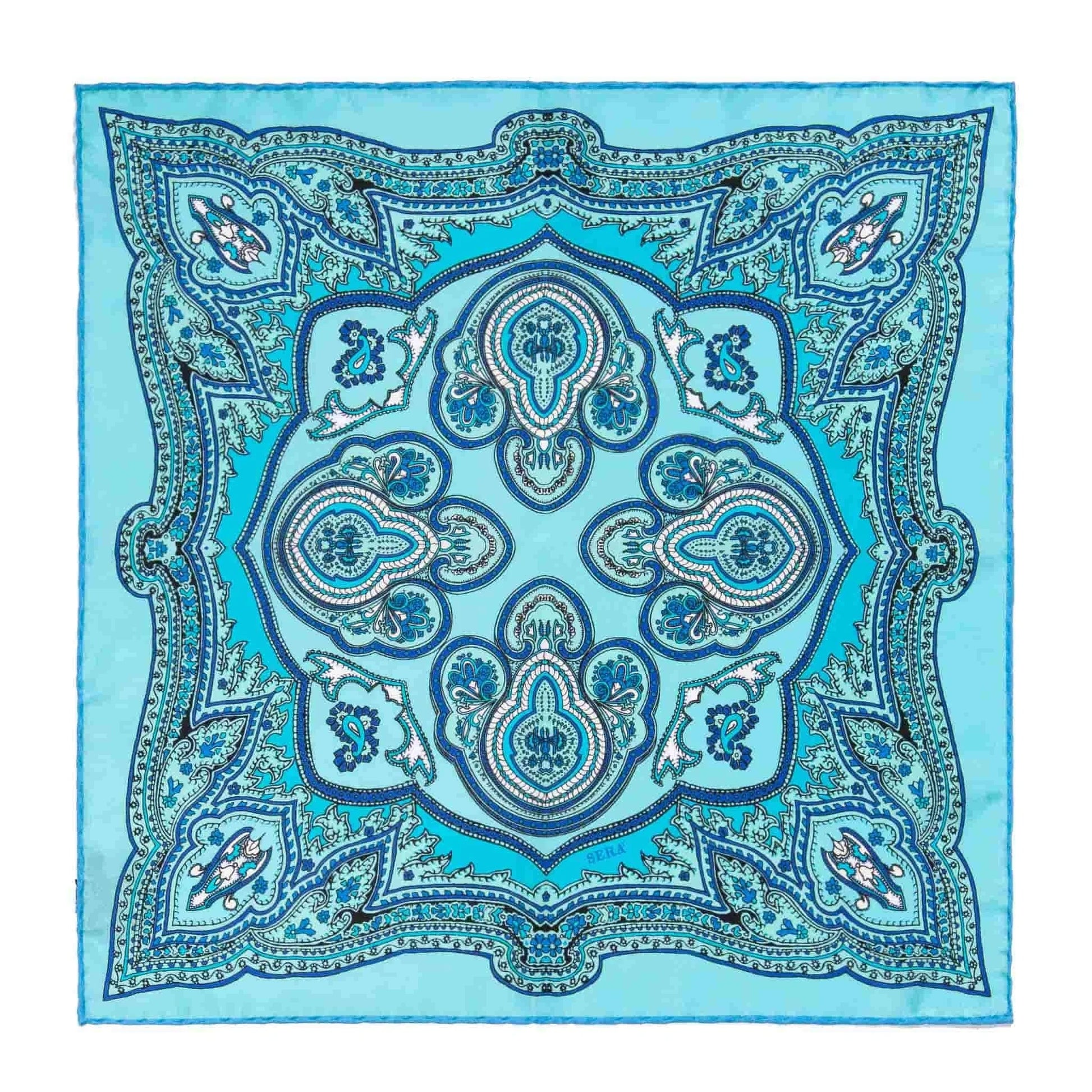 Sera  Fine Silk - Panarea Teal Pocket Square
