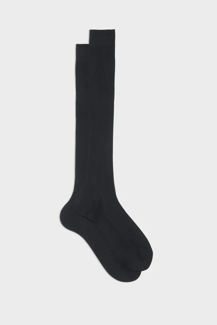 Bresciani - Calf Length Socks - Cesare 100% Cotton Socks | Navy Blue (001) Bresciani