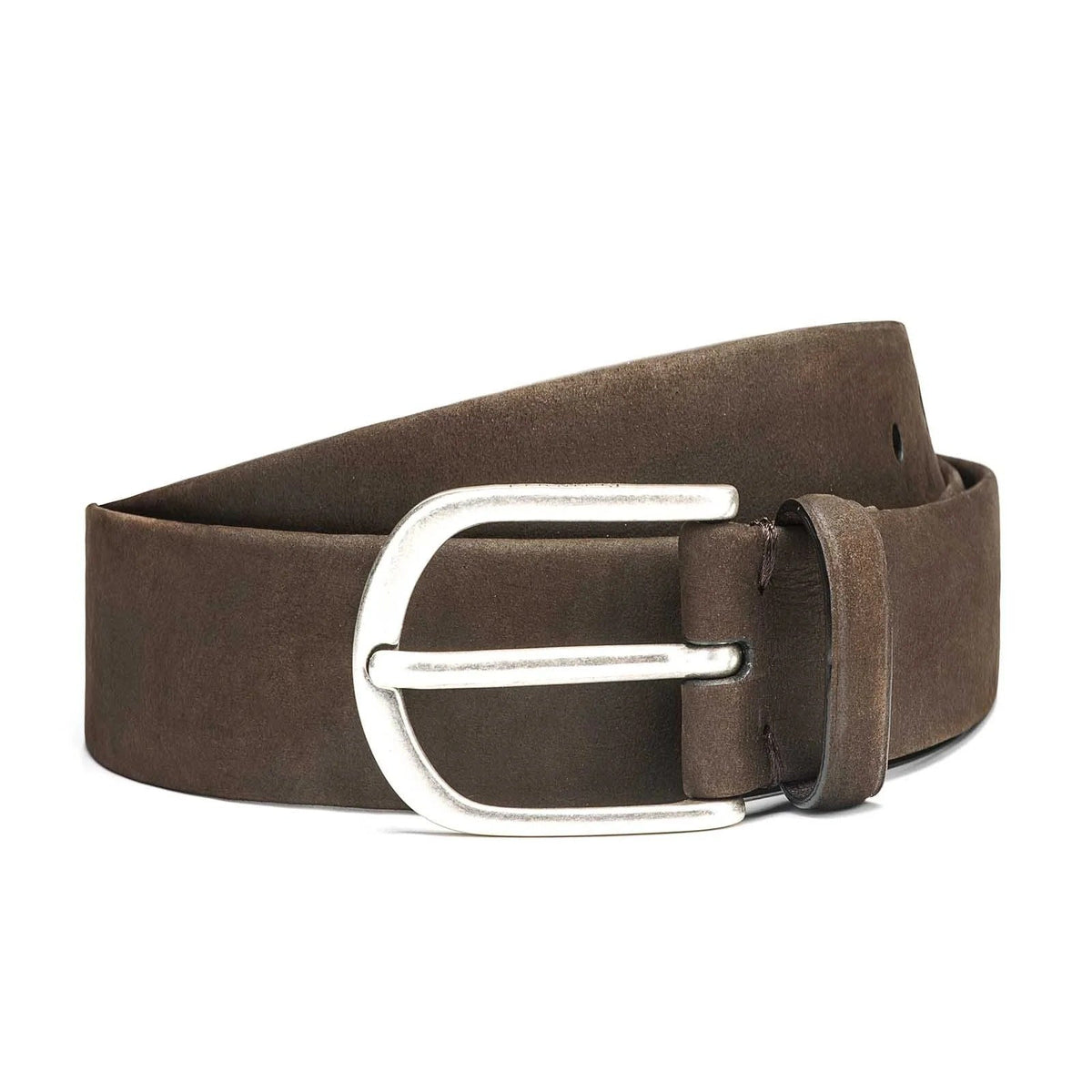 Rubinacci - Nubuck Leather Tubular Belt - Dark Brown Rubinacci