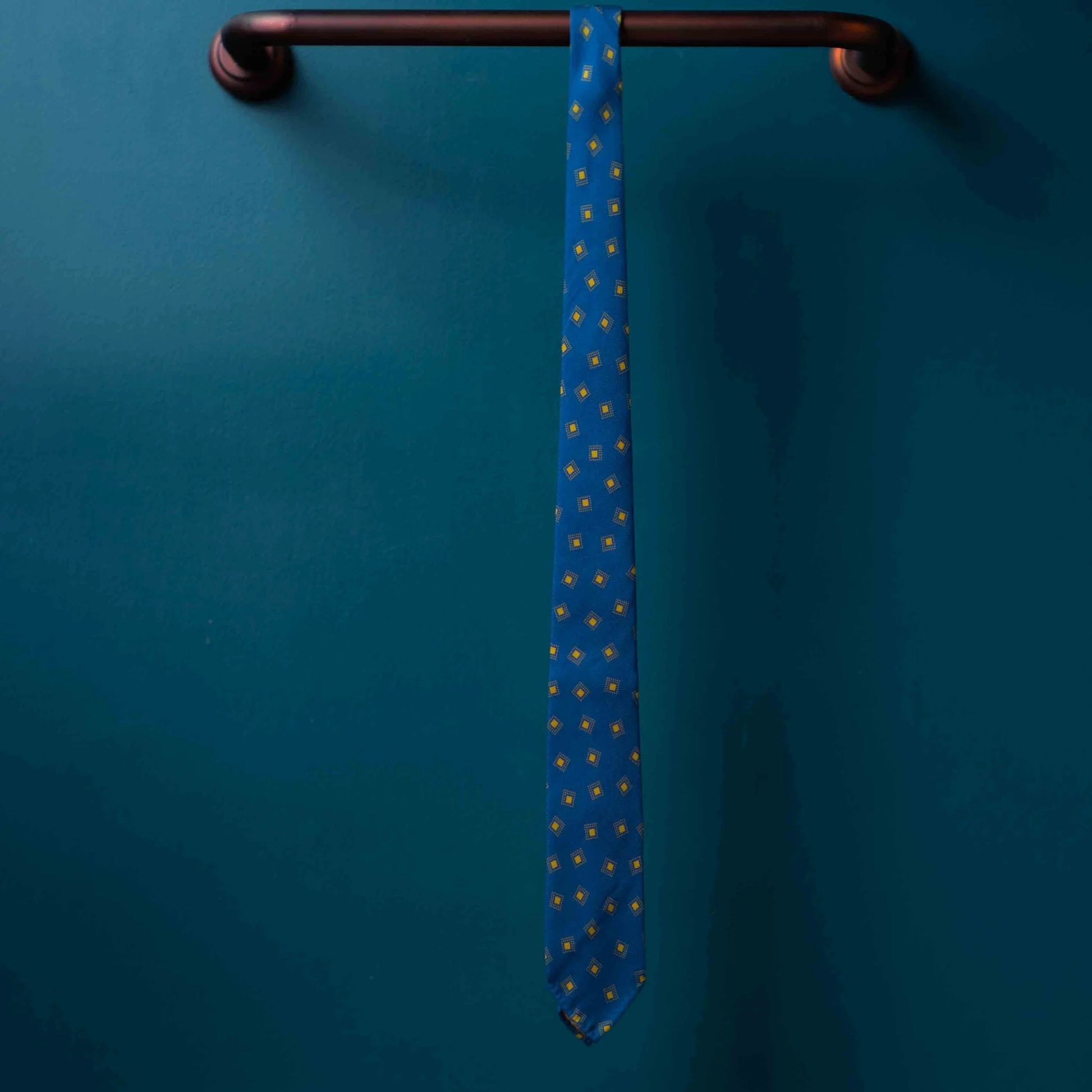 Rubinacci - Blue with Yellow Squares Silk Twill Printed Tie