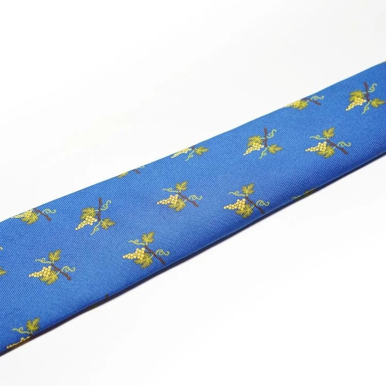 Rubinacci - Royal Blue Silk Twill Tie with White Wine Grape Pattern Rubinacci