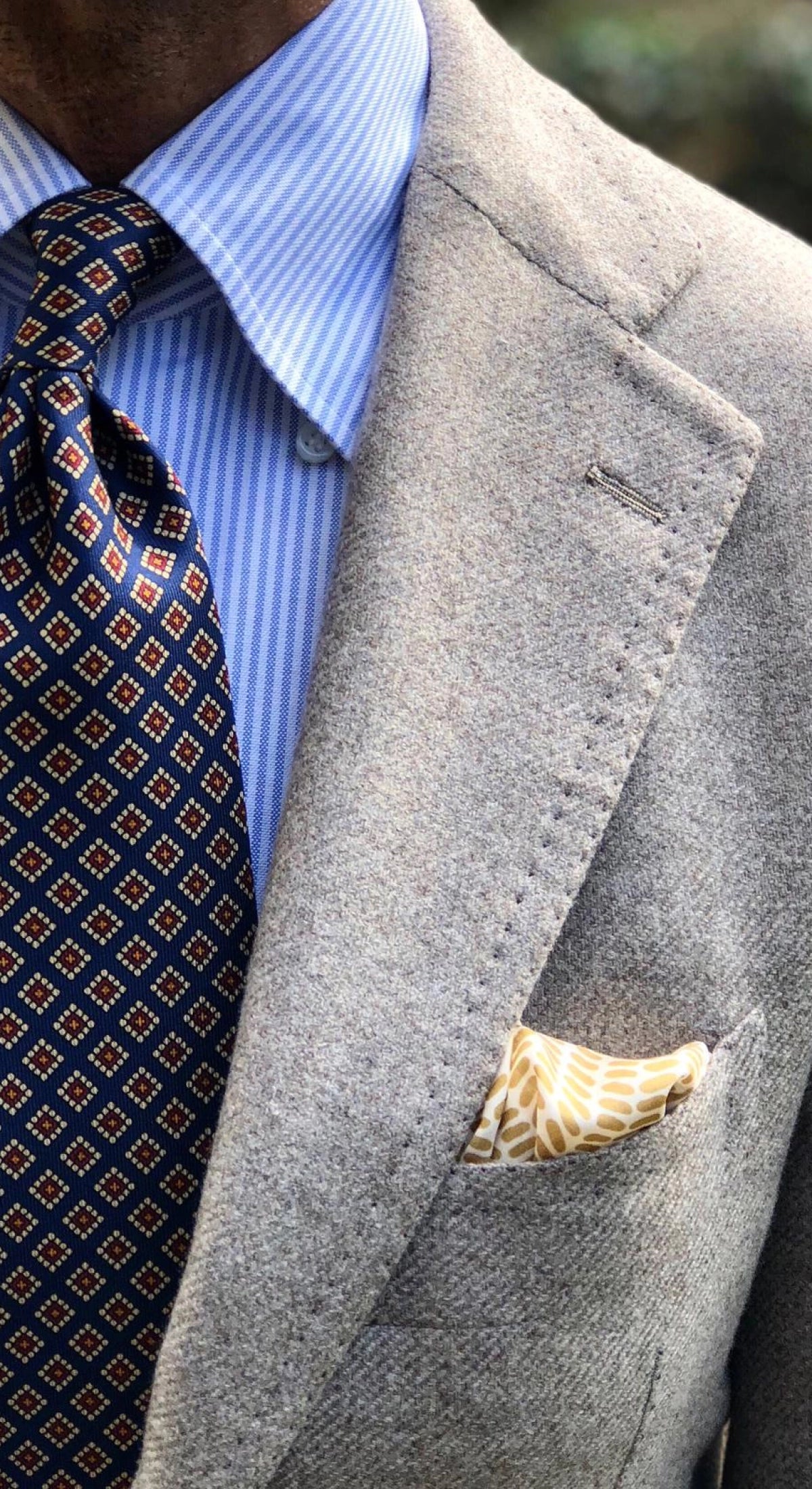 Viola Milano - Diamond Pattern 3-fold Handprinted Selftipped silk tie - Navy