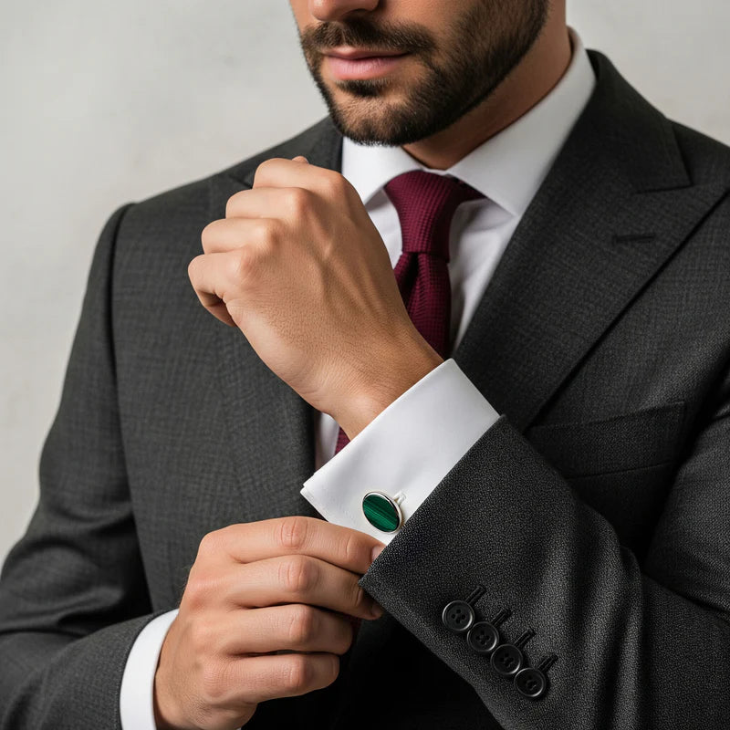 Benson & Clegg - Malachite Cufflinks In Silver