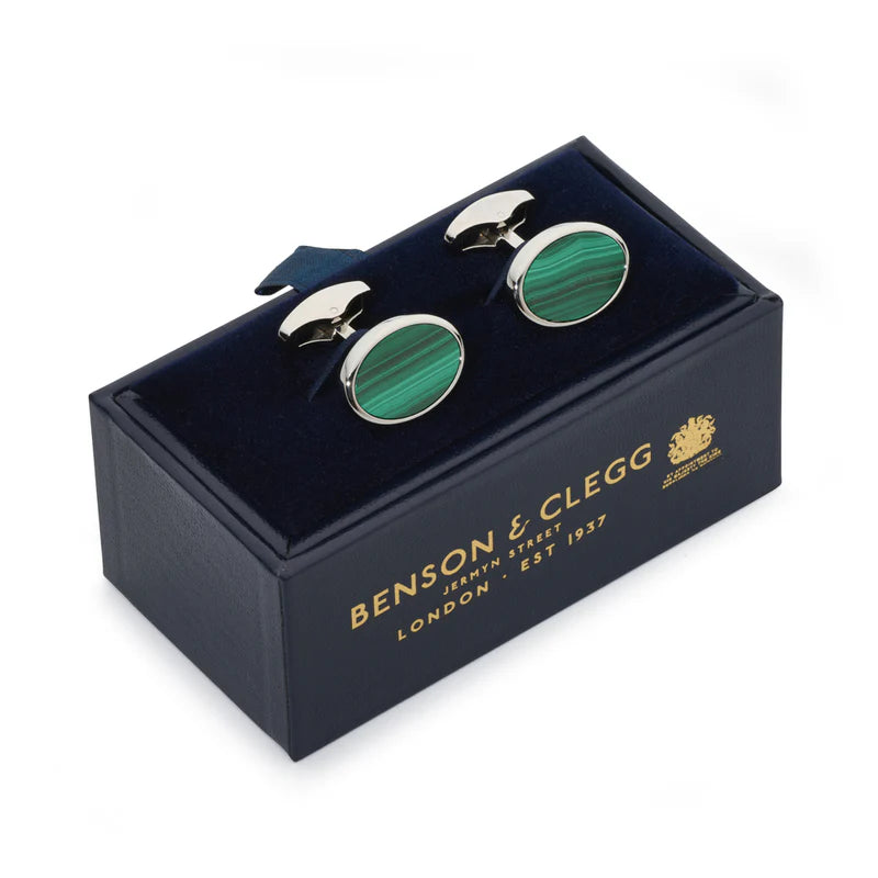 Benson & Clegg - Malachite Cufflinks In Silver