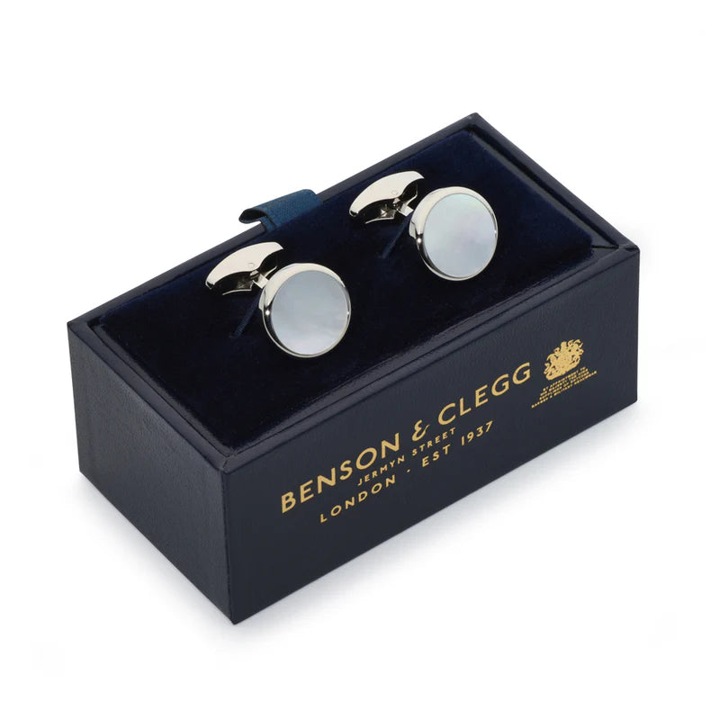 Benson & Clegg - Mother Of Pearl Round Cufflinks In Silver