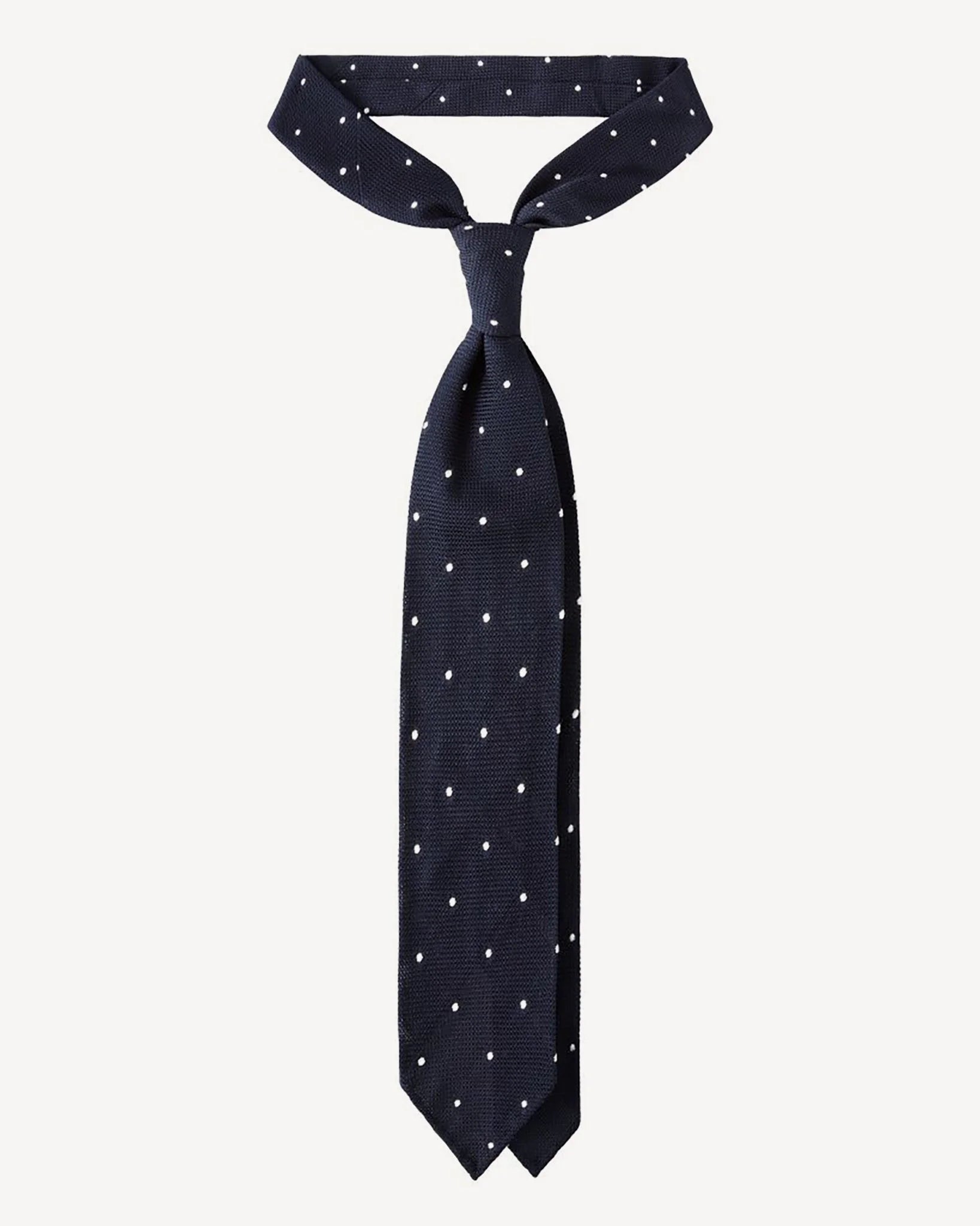 Viola Milano - Classic Polka Dot 3-Fold Grenadine Tie - Navy/White