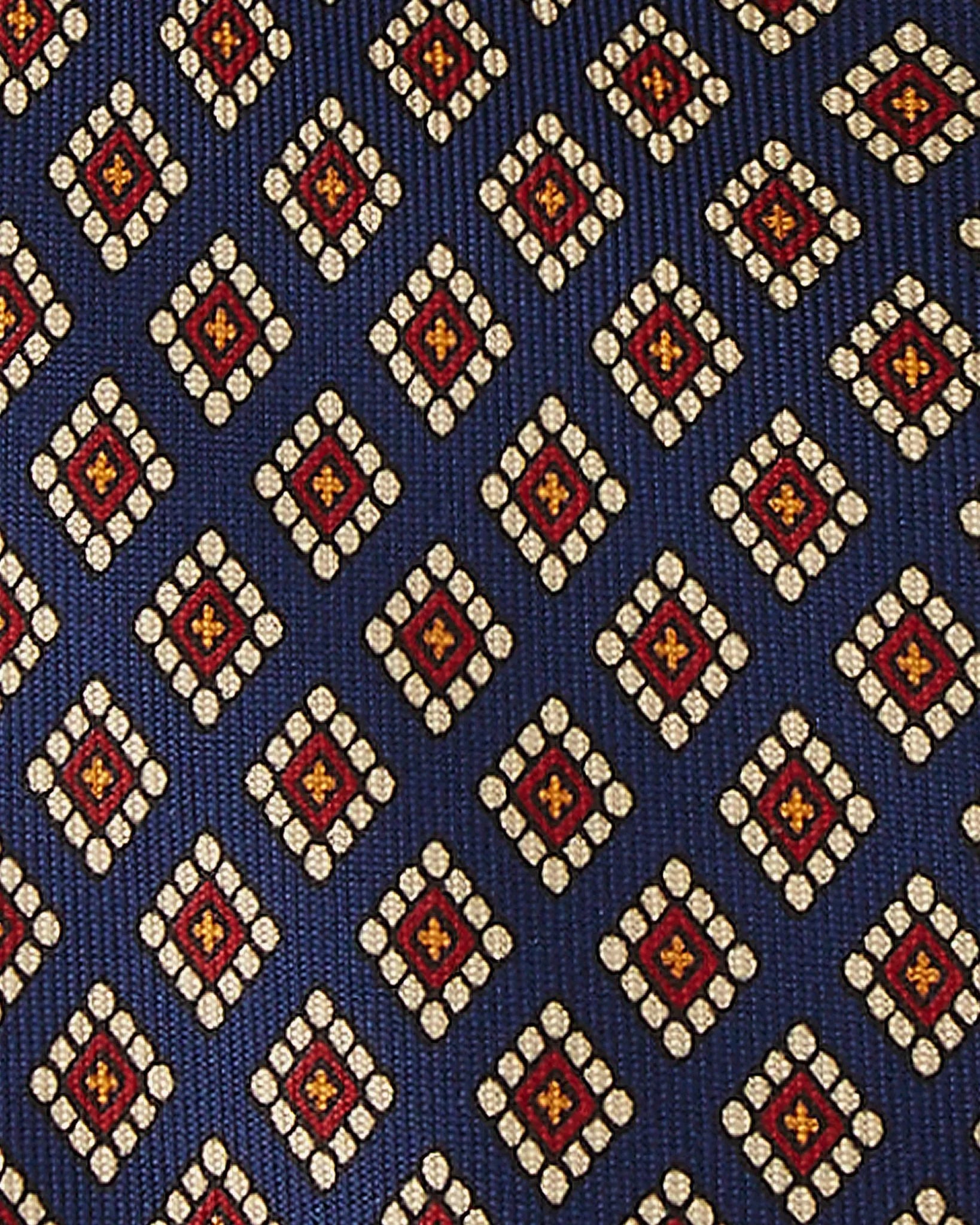 Viola Milano - Diamond Pattern 3-fold Handprinted Selftipped silk tie - Navy