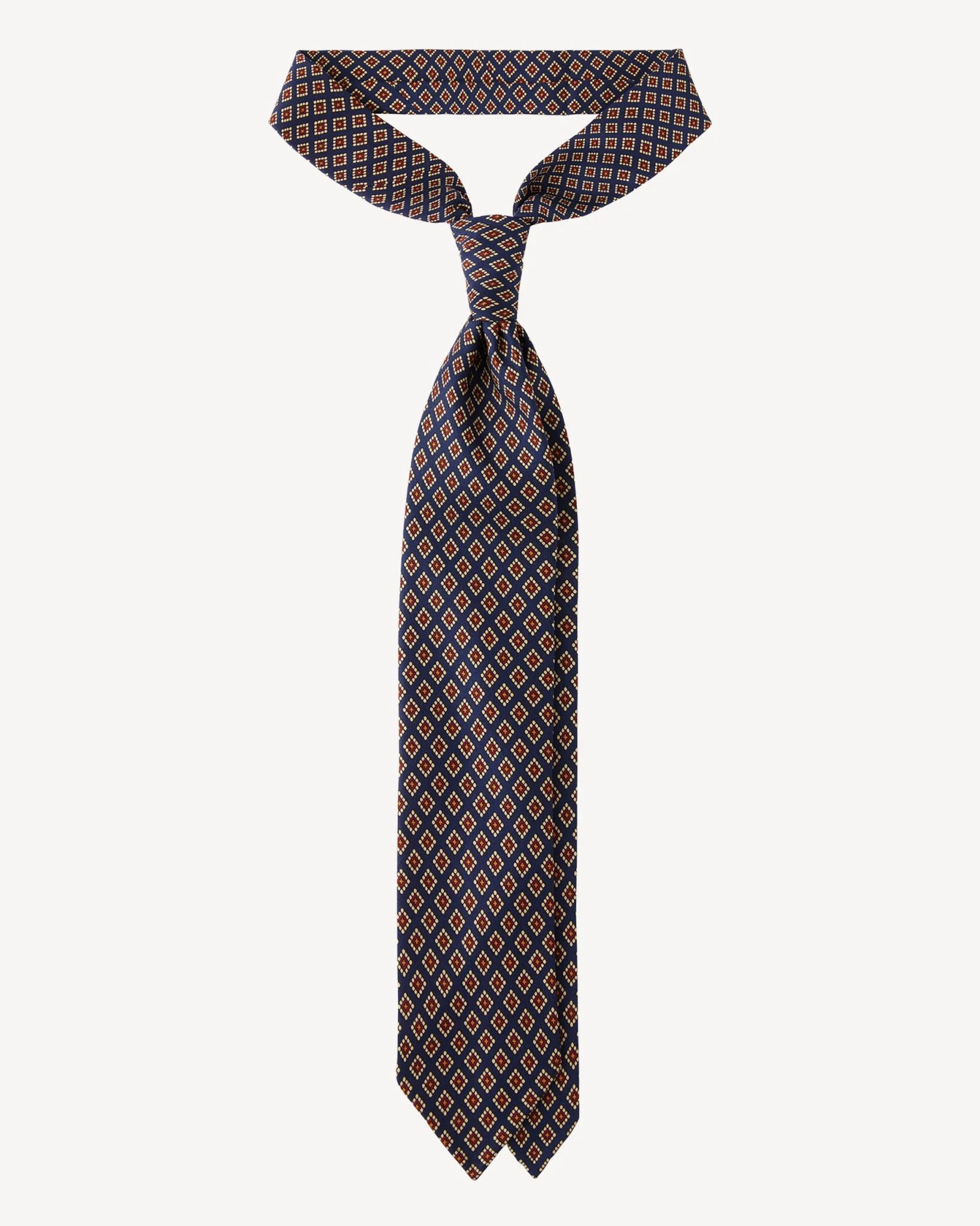 Viola Milano - Diamond Pattern 3-fold Handprinted Selftipped silk tie - Navy