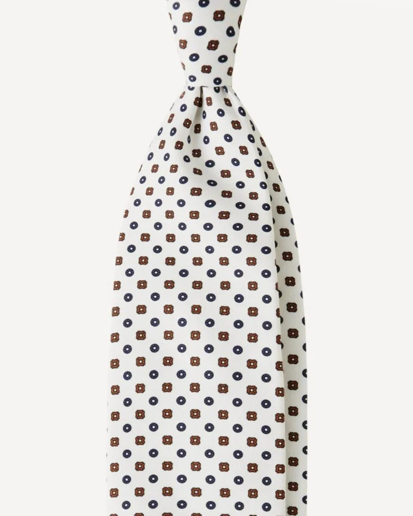 Viola Milano - Mixed Floral 3-fold Handprinted Untipped silk tie - White Viola Milano