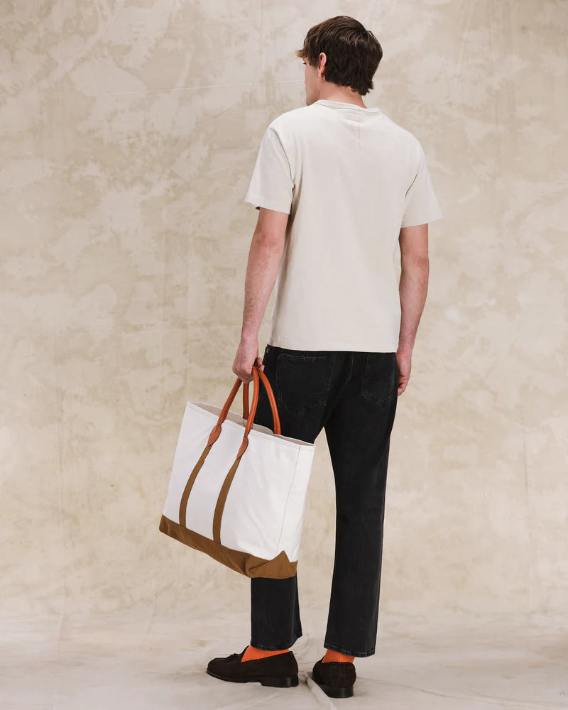 Fortela - Port Canvas Bag with Leather Handles - Offwhite