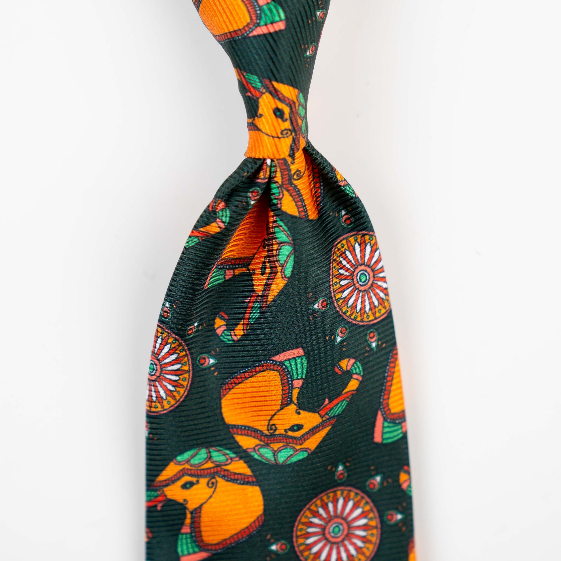 Spacca Neapolis - Dark Green / Orange Elephant Printed Ties