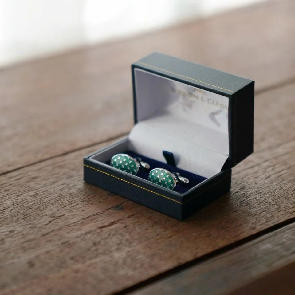 Benson & Clegg - Silver Star Cufflinks - Green Benson & Clegg