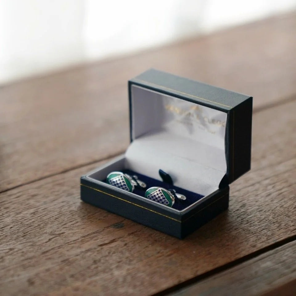 Benson & Clegg - Silver Shield Cufflinks - Green Benson & Clegg