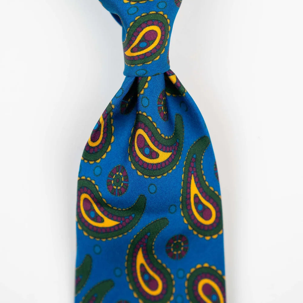 Spacca Neapolis - Azure Blue / Green Paisley Printed Ties