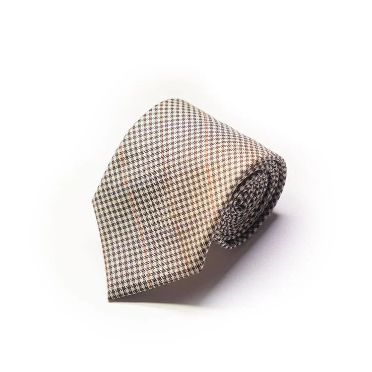 Spacca Neapolis - Camel & Chocolate Houndstooth Silk Tie Spacca Neapolis