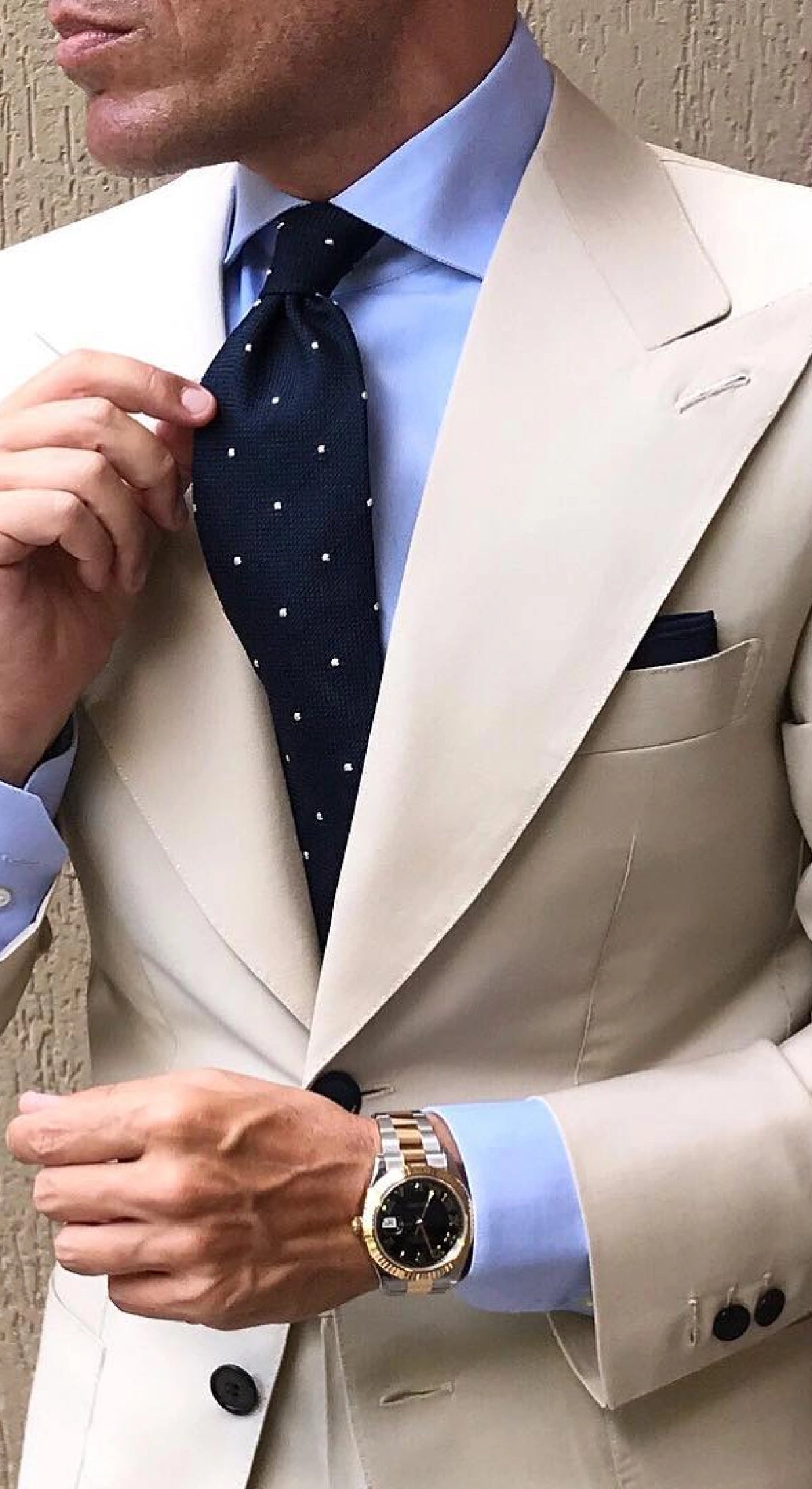 Viola Milano - Classic Polka Dot 3-Fold Grenadine Tie - Navy/White