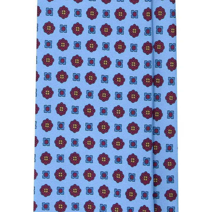 Sera Fine Silk - Light Blue Silk Tie with Burgundy Flowers Pattern