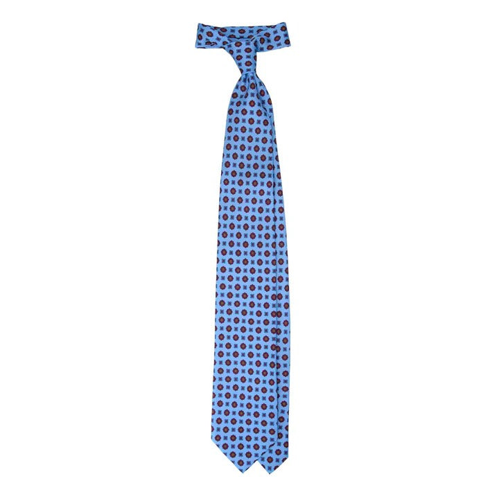 Sera Fine Silk - Light Blue Silk Tie with Burgundy Flowers Pattern
