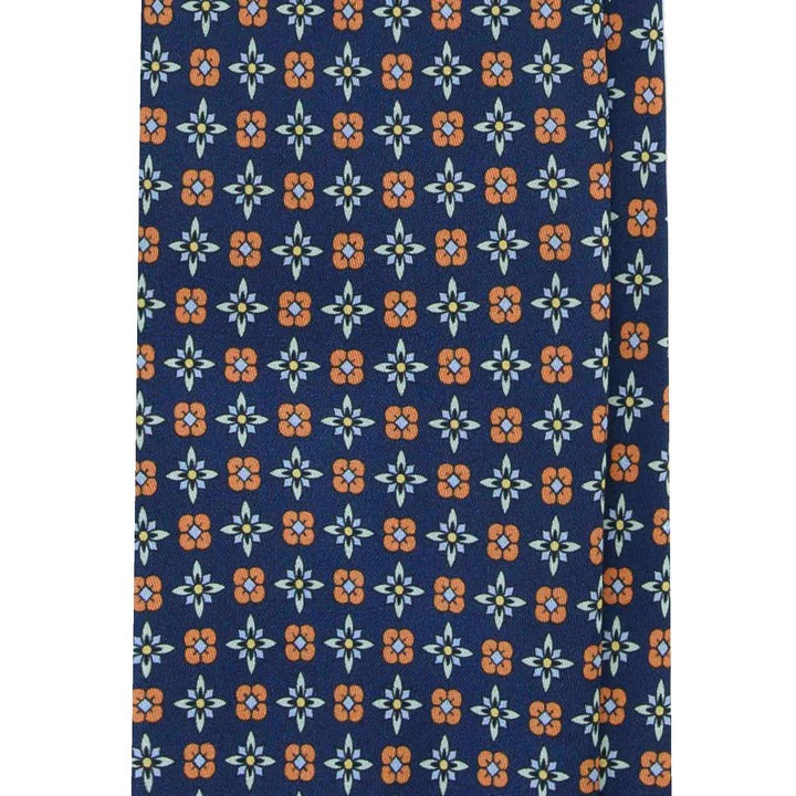 Sera Fine Silk - Blue Unlined Silk Tie with Dual Floral Motif Sera Fine Silk