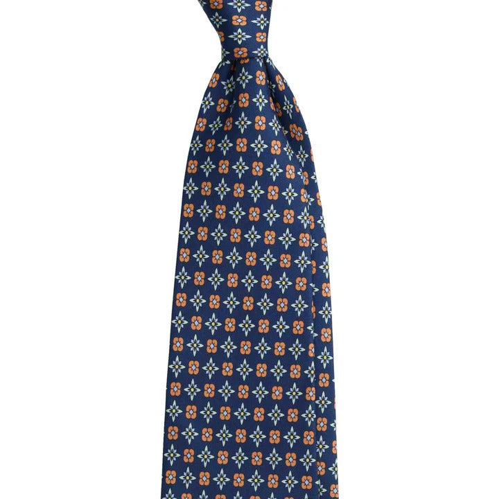 Sera Fine Silk - Blue Unlined Silk Tie with Dual Floral Motif Sera Fine Silk