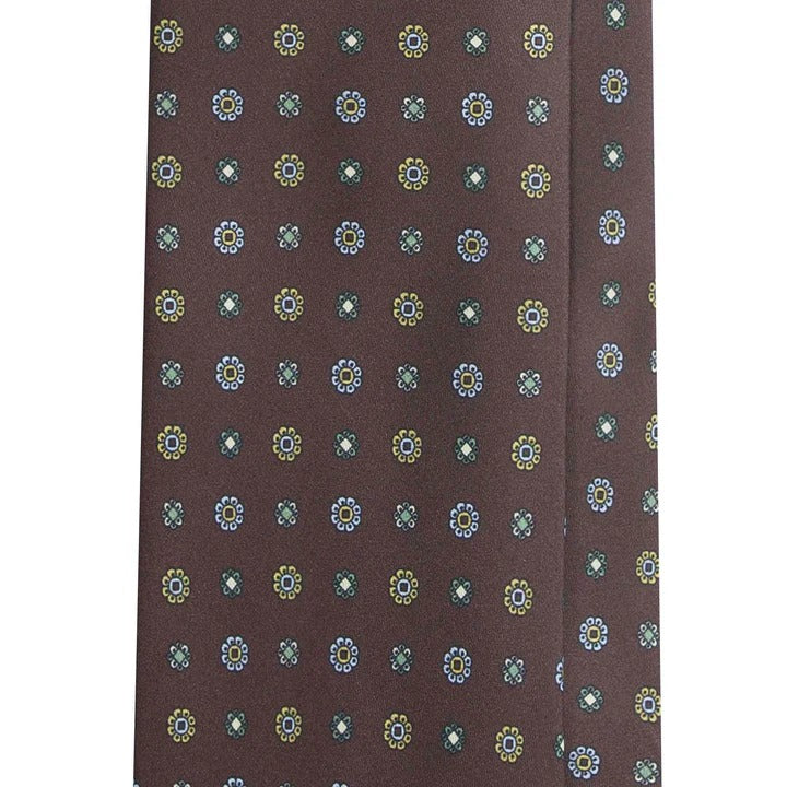 Sera Fine Silk - Brown Silk Tie with Yellow Small Flowers