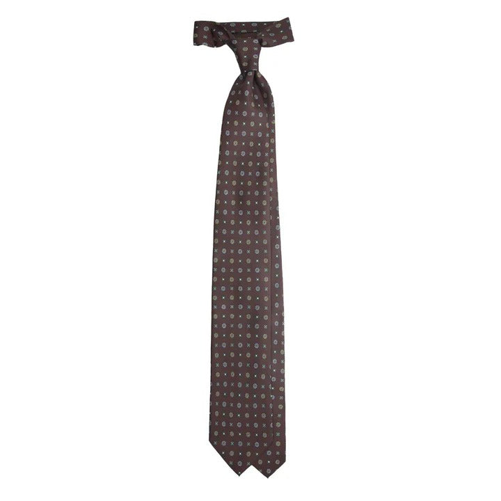 Sera Fine Silk - Brown Silk Tie with Yellow Small Flowers