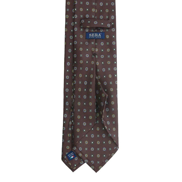 Sera Fine Silk - Brown Silk Tie with Yellow Small Flowers