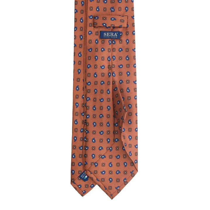 Sera Fine Silk - Orange Silk Tie with Paisley and Floral pattern