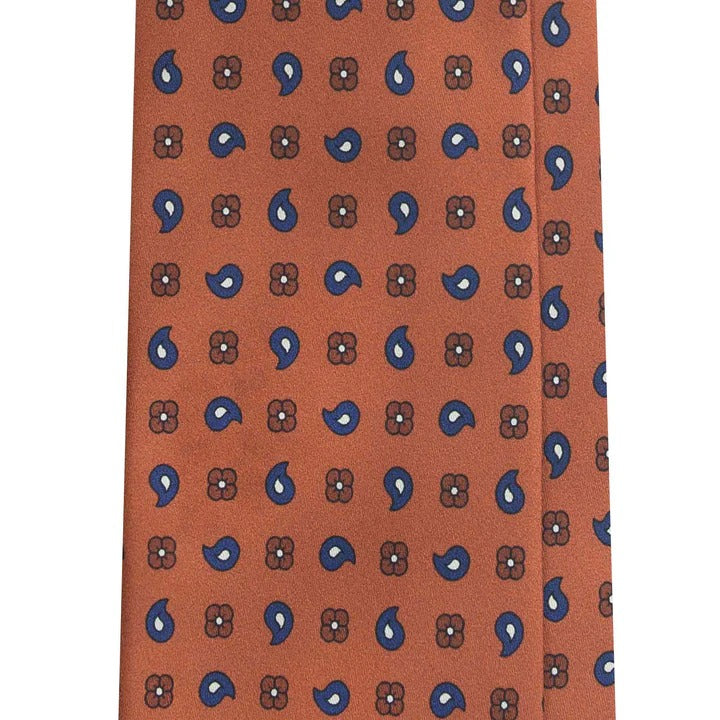 Sera Fine Silk - Orange Silk Tie with Paisley and Floral pattern