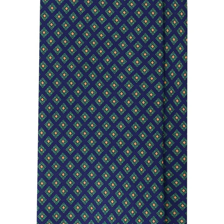 Sera Fine Silk - Navy Blue Silk Tie with Green Squares Pattern