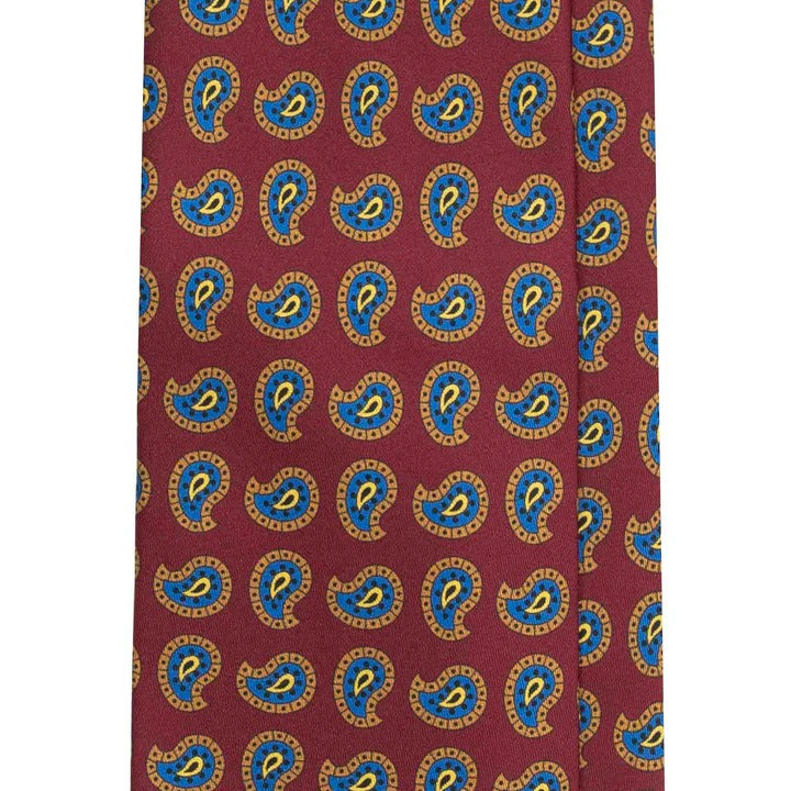 Sera Fine Silk - Red Silk Tie with Orange and Blue Paisley
