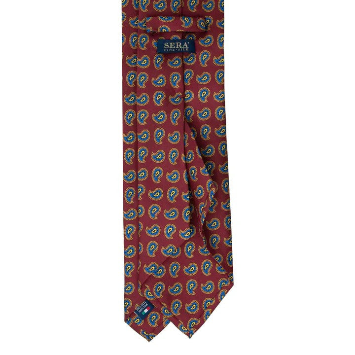 Sera Fine Silk - Red Silk Tie with Orange and Blue Paisley