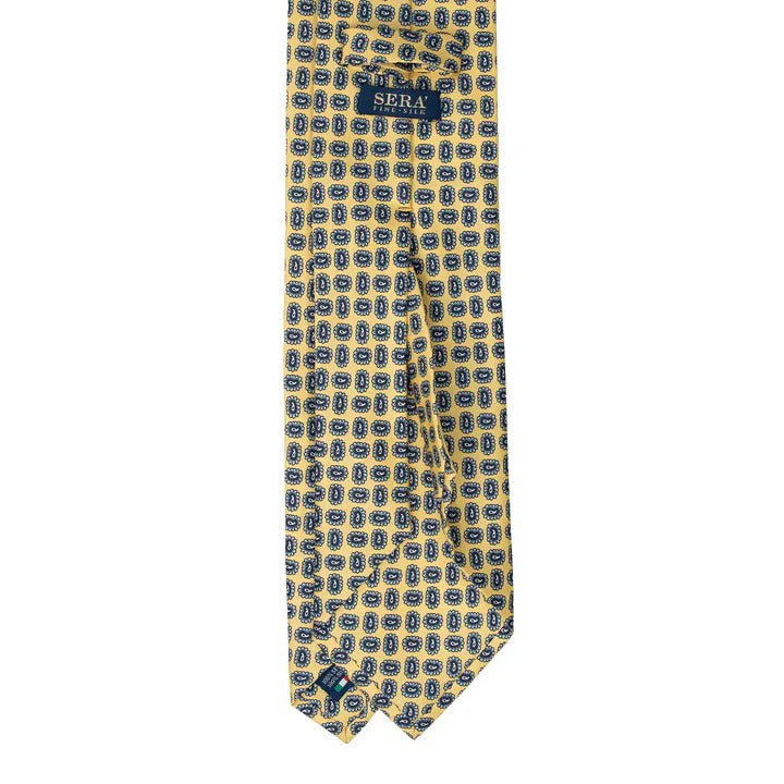 Sera Fine Silk - Yellow Silk Tie with Small Blue Paisley Pattern
