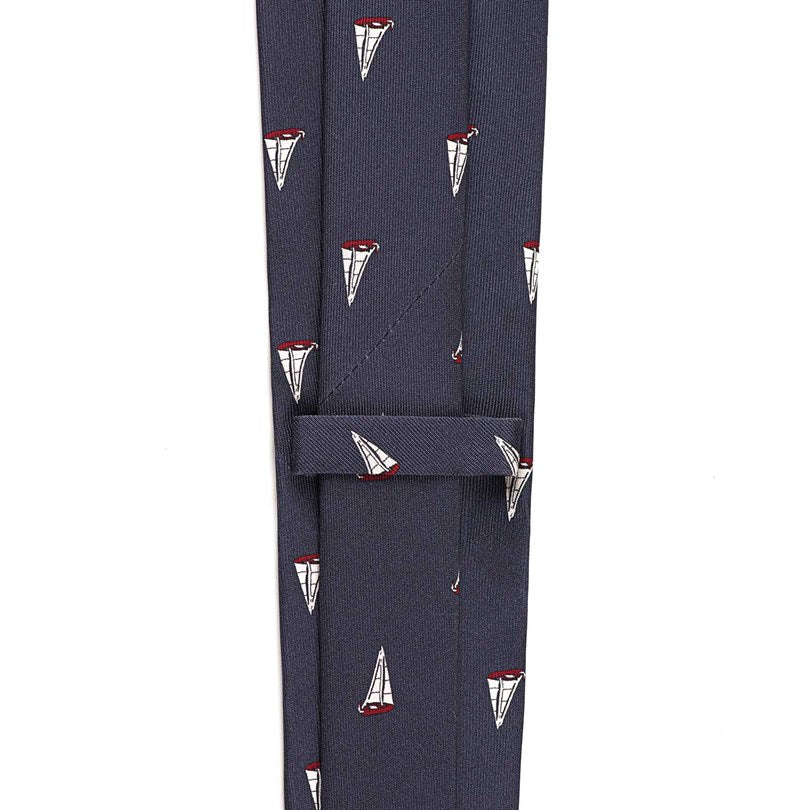 Rubinacci - Navy Silk Twill Tie With Red Sail Print