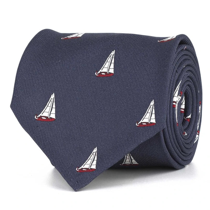 Rubinacci - Navy Silk Twill Tie With Red Sail Print Rubinacci