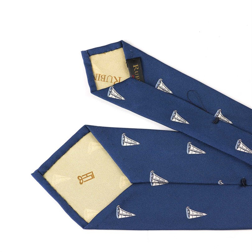 Rubinacci – Silk Twill Tie With Light Blue Sail Print Rubinacci